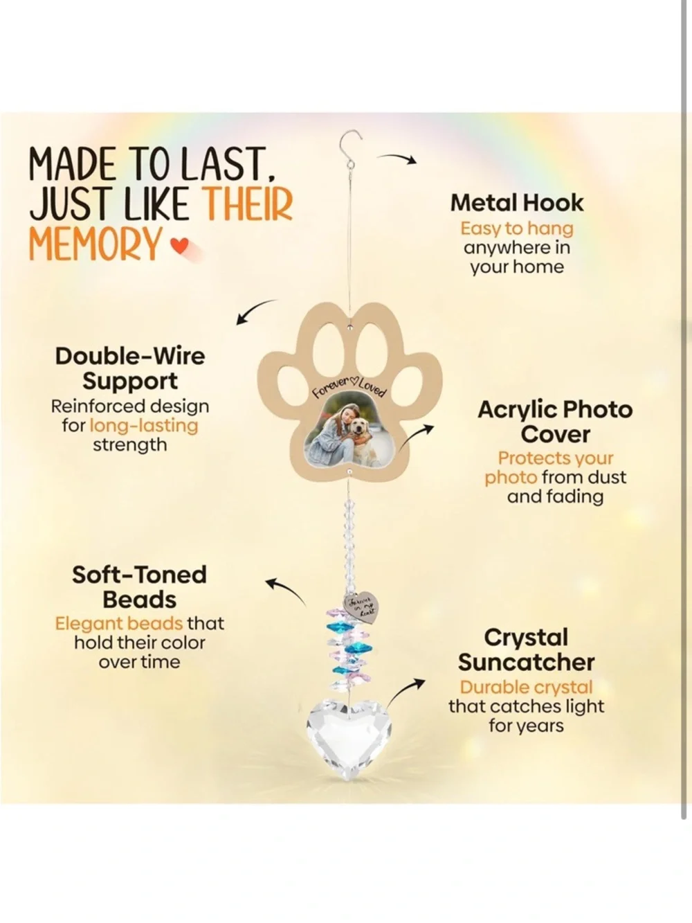 Pet Memorial Crystal Suncatcher with DIY Photo Insert, Personalized Sympathy - Picture 7 of 9